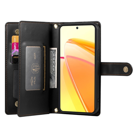 Etui z klapką do Oppo Reno 13 5G, Wallet Zipper Pocket, czarne