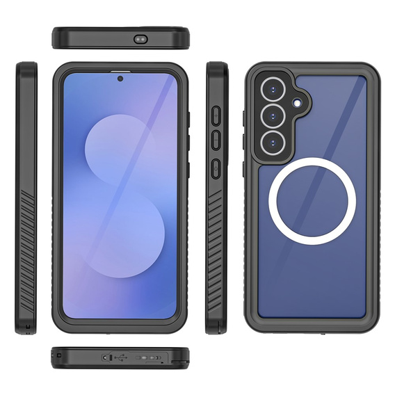 Etui Wodoodporne IP68 do Samsung Galaxy S25 FE, Redpepper, do MagSafe, przezroczyste z czarną ramką