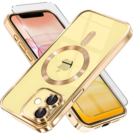 Etui do iPhone 11, Electro MagSafe, złote + Szkło na ekran