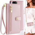 Etui z klapką do iPhone 16E, Wallet Zipper Pocket, różowe