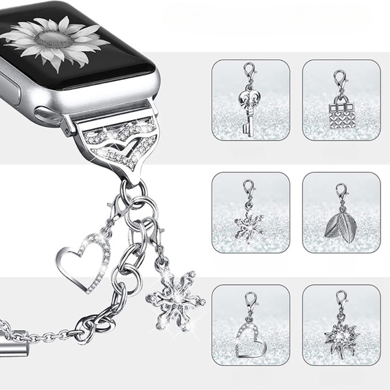 Kobieca bransoleta do Apple Watch 1/2/3/4/5/6/7/8/9/10/11/SE Ultra 1/2/3 42/44/45/46/49mm, Srebrna