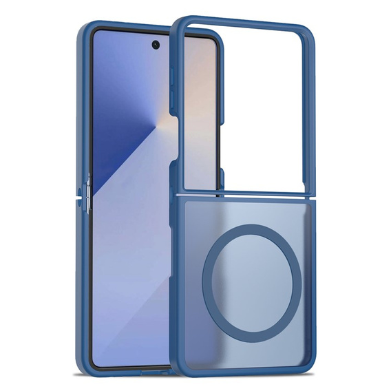 Niebieskie etui do Samsung Galaxy Z Flip7 z MagSafe, akrylowe plecki i ramka TPU, widok ogólny
