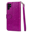 Etui z klapką do Samsung Galaxy S24 Ultra, Wallet Zipper Pocket Glittery, fioletowe