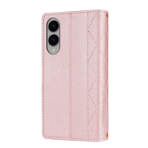 Etui z klapką do Samsung Galaxy S25 Edge, Rhombus Crossbody, różowe rose gold