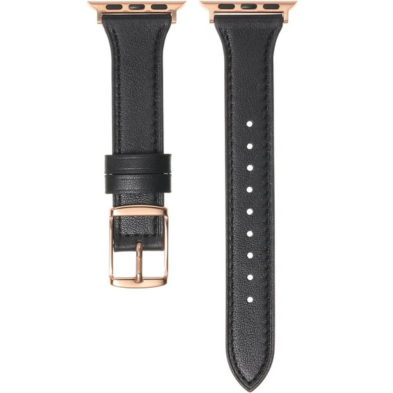 Pasek Skórzany do Apple Watch 1/2/3/4/5/6/7/8/9/10/11/SE 38/40/41/42mm, Czarny