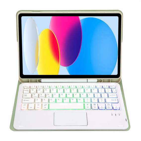 Etui z podświetlaną klawiaturą bluetooth touchpad do iPad 10.9" 2022 (10 gen.) / iPad 11" 2025 A16 (11 gen.), jasnozielone