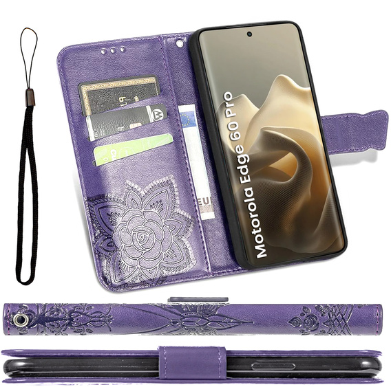 Etui z klapką do Motorola Edge 60 Pro, Butterfly - fioletowe