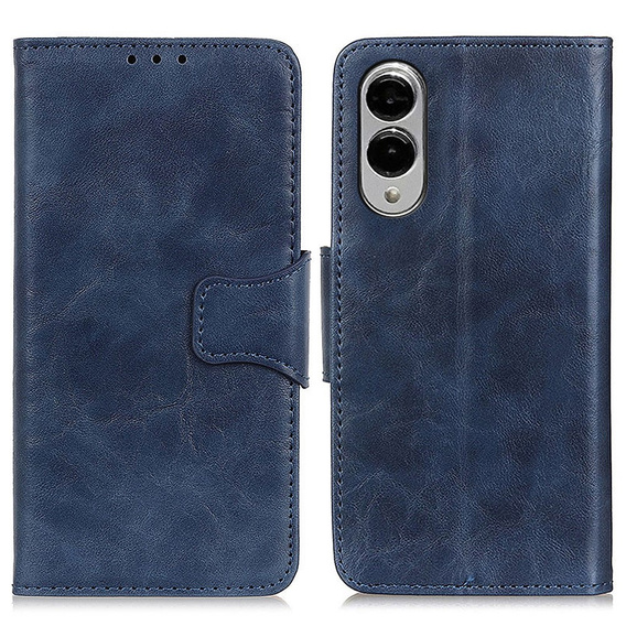 Etui z klapką do Samsung Galaxy S25 Edge, skórzane, niebieskie