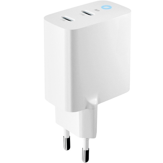 Zestaw Ładowarka Sieciowa 65W GaN 2x USB-C, biała + Nylonowy Kabel USB-C 1.5m