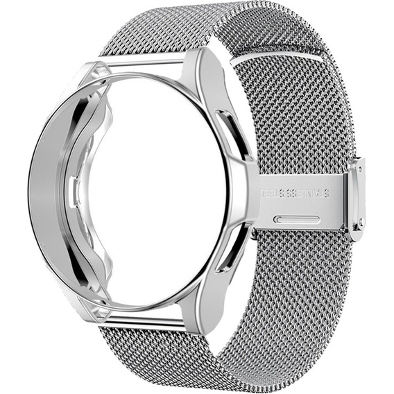Bransoleta Milanese + Etui z osłoną na ekran do Samsung Galaxy Watch 4 40mm, Srebrny