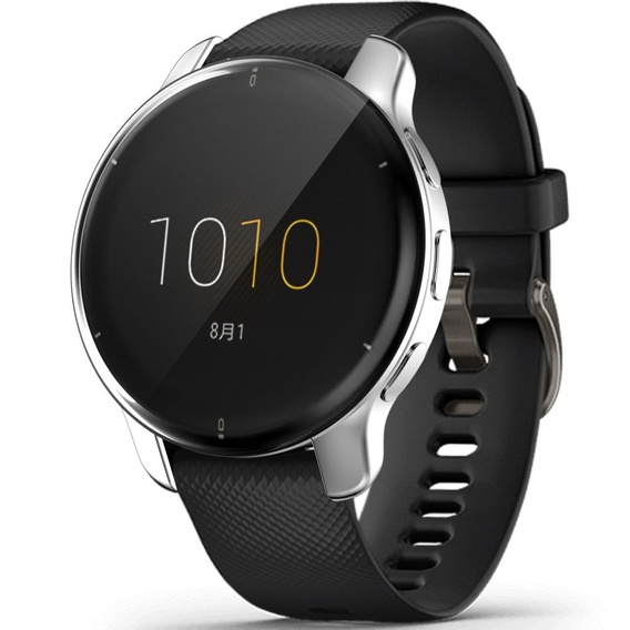 2w1 Etui z Osłoną Silikonową na ekran do Garmin Venu 2 Plus, Srebrne