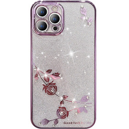 Etui do iPhone 14 Pro, Glitter Flower, fioletowe
