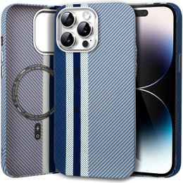 Etui do iPhone 14 Pro Max, Carbon Fiber MagSafe, niebieskie