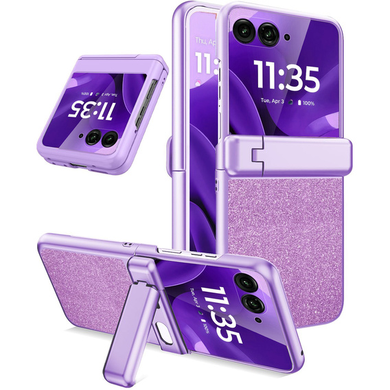 Etui do Motorola Razr 60 Ultra – Glitter PC Case ze szkłem i podstawką - fioletowe