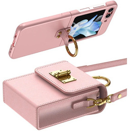 Etui do Samsung Galaxy Z Flip7 FE / Z Flip6, Finger Ring, z paskiem, różowe
