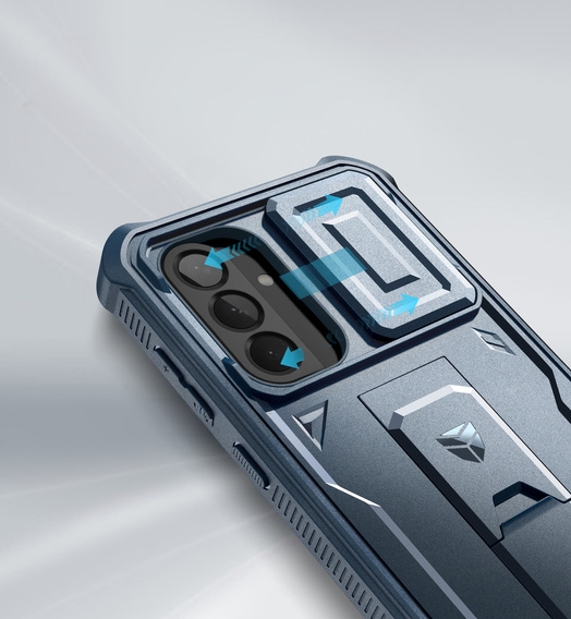 Etui pancerne do Samsung Galaxy A56 5G, Dexnor Kickstand Cam Protector, niebieskie
