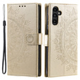 Etui z klapką do Samsung Galaxy A15, Mandala Flower, złote + szkło 9H