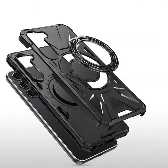 Etui do Samsung Galaxy S24, pancerne z podstawką i blaszką do uchwytu, czarne