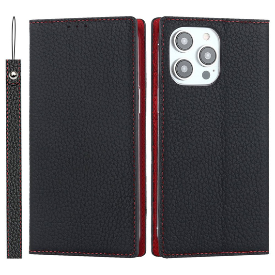 Etui z klapką do iPhone 14 Pro, Litchi Skin Grain, czarne