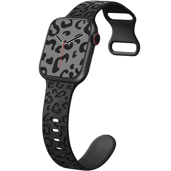 Pasek Silikonowy do Apple Watch 1/2/3/4/5/6/7/8/9/10/11/SE 38/40/41/42mm, Leopard, Czarny