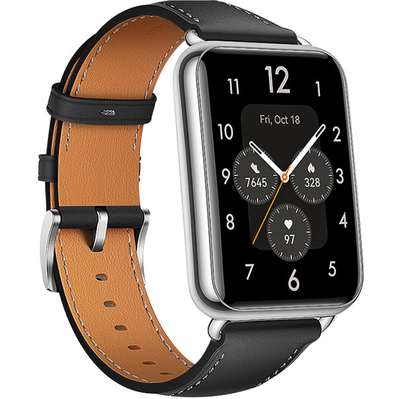 Pasek Skórzany do Huawei Watch Fit 2, z przeszyciami, Czarny