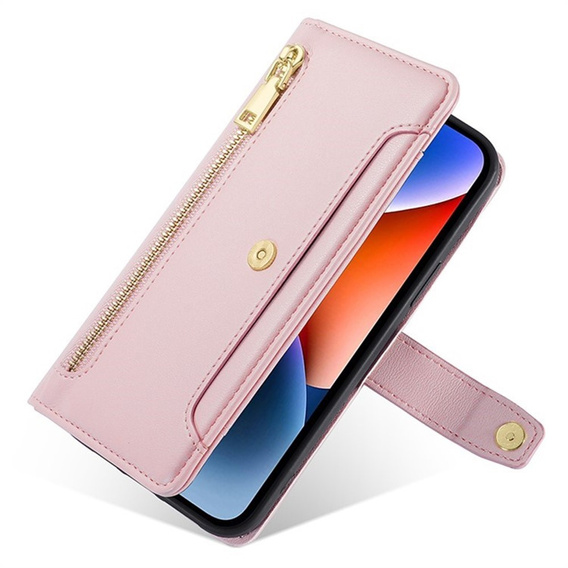 Etui z klapką do Samsung Galaxy S25 FE, Wallet Zipper Pocket, różowe