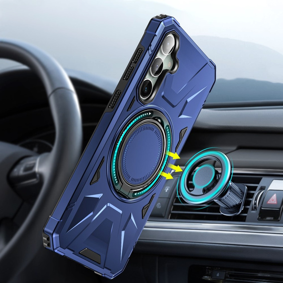 Etui do Samsung Galaxy A15 5G, pancerne do MagSafe z podstawką, niebieskie + szkło 9H