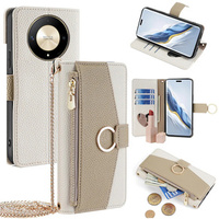 Etui z klapką do Honor Magic 6 Lite 5G, Wallet Zipper Pocket, z lusterkiem, białe