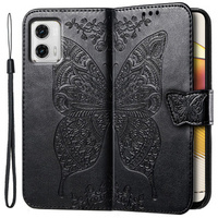 Etui z klapką do Motorola Moto G73 5G, Butterfly, czarne