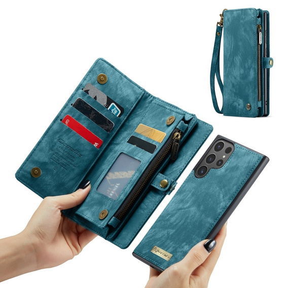 Etui CASEME do Samsung Galaxy S25 Ultra, Retro Leather Wallet, z paskiem, zielone