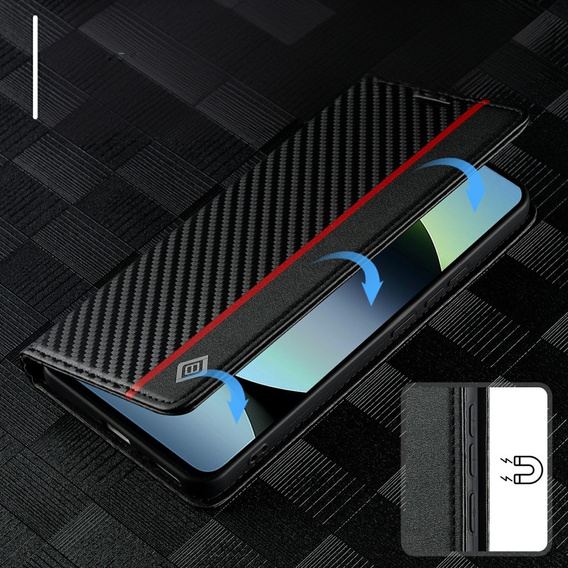 LC.IMEEKE Etui Portfelowe z Teksturą Włókna Węglowego do Xiaomi Redmi Note 14 4G - Czarne