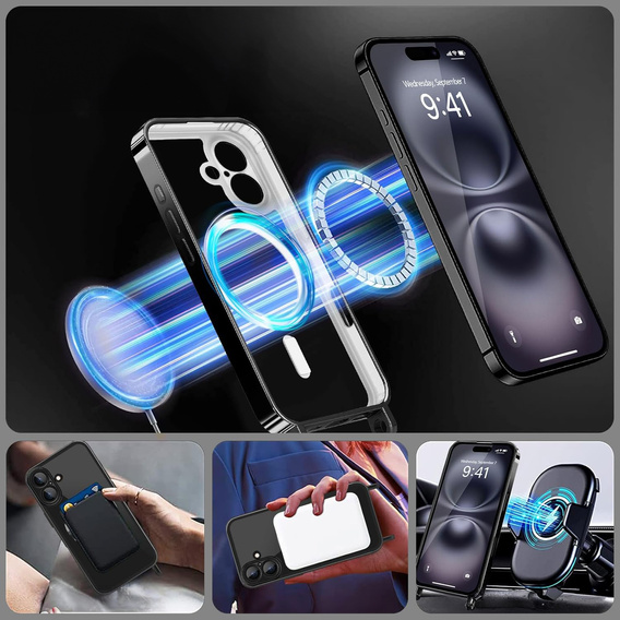 Etui do iPhone 17, Electro MagSafe, czarne + Smycz