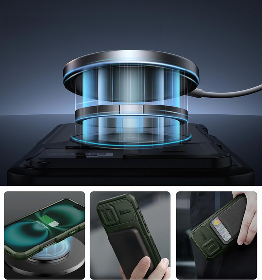 Etui Dexnor MagSafe do iPhone 16 magnetyczne z przesuwaną osłoną aparatu – zielone
