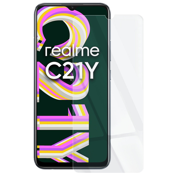 Zestaw Etui z klapką do Realme C21Y / C25Y, Motyl, Fioletowe + szkło