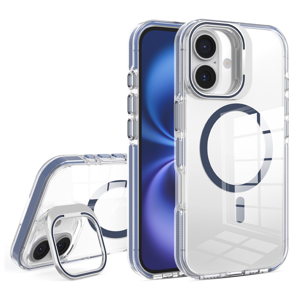 Etui do iPhone 17, do MagSafe, z podstawką, przezroczyste z granatowymi akcentami