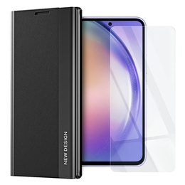 Zestaw Etui do Samsung Galaxy A54 5G, Side Magnetic z klapką, Czarne + szkło