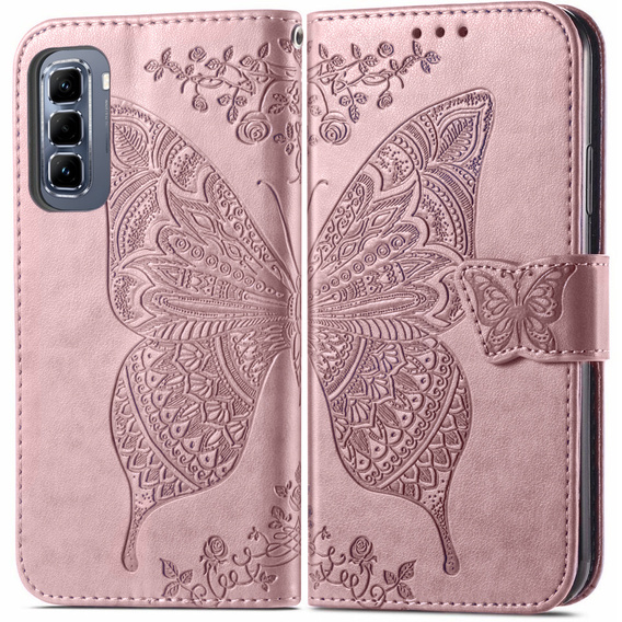 Etui z klapką do Infinix Hot 50 Pro 4G, Butterfly, różowe rose gold