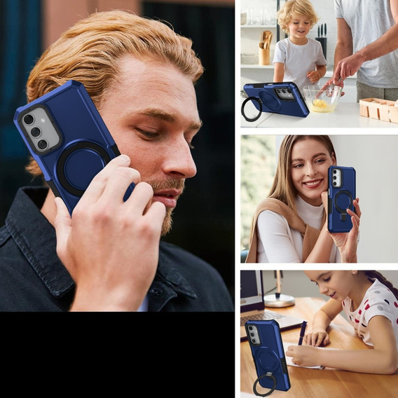 Etui do Samsung Galaxy A15 5G, Kickstand Ring, niebieskie + szkło 9H