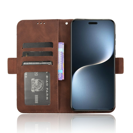 Etui z klapką do Honor Magic 7 Pro, Card Slot, brązowe