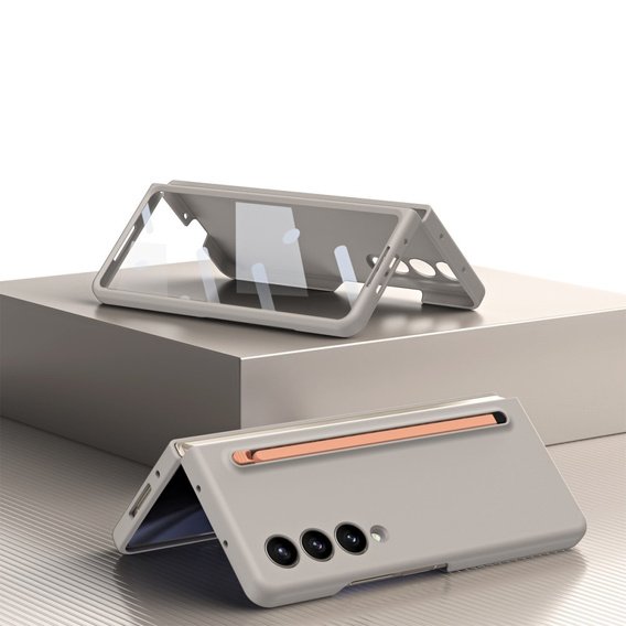 Etui do Samsung Galaxy Z Fold 4 5G, ze szkłem i rysikiem, szare / różowe