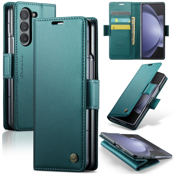 Etui z klapką CASEME do Samsung Galaxy Z Fold6 5G, Litchi Wallet, zielone