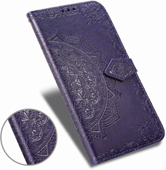 Etui z klapką do Samsung Galaxy M55 5G, Mandala, fioletowe