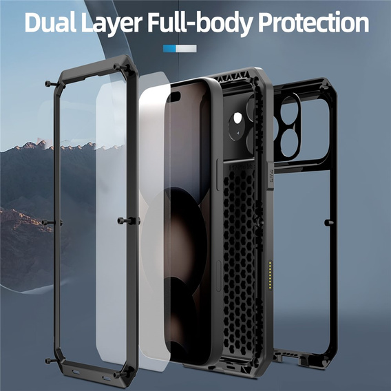 Etui do iPhone 17 Pro Max, pancerne, z wbudowanym szkłem, czarne