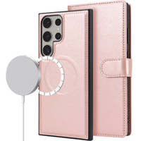 Etui z klapką do Samsung Galaxy S23 Ultra, Wallet, do MagSafe, różowe rose gold