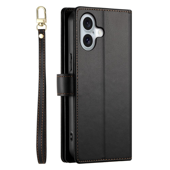 Etui z klapką do iPhone 16 Plus, Wallet Zipper Pocket, czarne