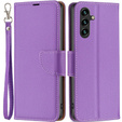 Etui z klapką do Samsung Galaxy A15, Wallet Litchi Leather, fioletowe + szkło 9H