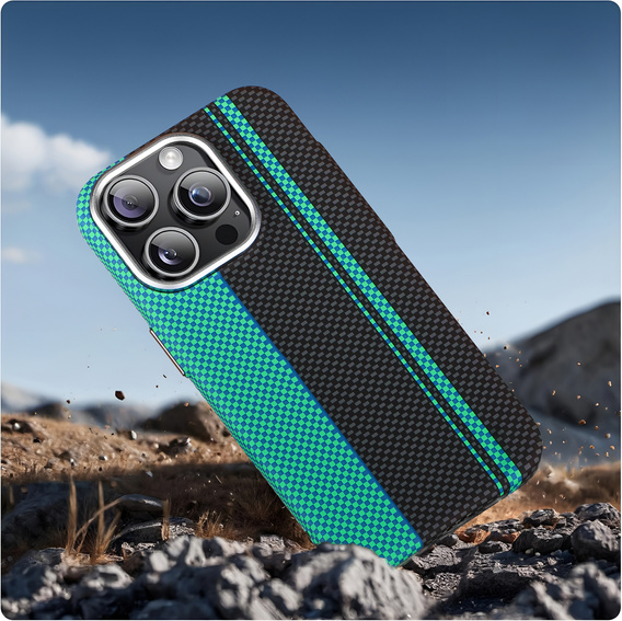 Etui do iPhone 15 Pro Max, Carbon Fiber MagSafe, czarne / niebieskie