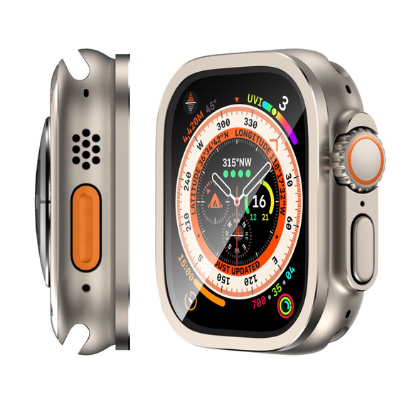 Szkło Hartowane z Ramką do Apple Watch Ultra 1/2/3 49mm, Tytanowe