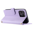 Etui z klapką do iPhone 16 Pro Max, Rhombus Crossbody Leather, fioletowe