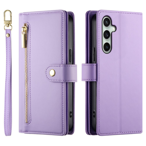 Etui z klapką do Samsung Galaxy S24 FE, Wallet Zipper Pocket, fioletowe